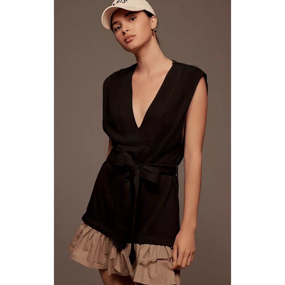 Anthropologie Daily Practice Mini Dress Twofer Black Sky Dive Vacay Medium NWT